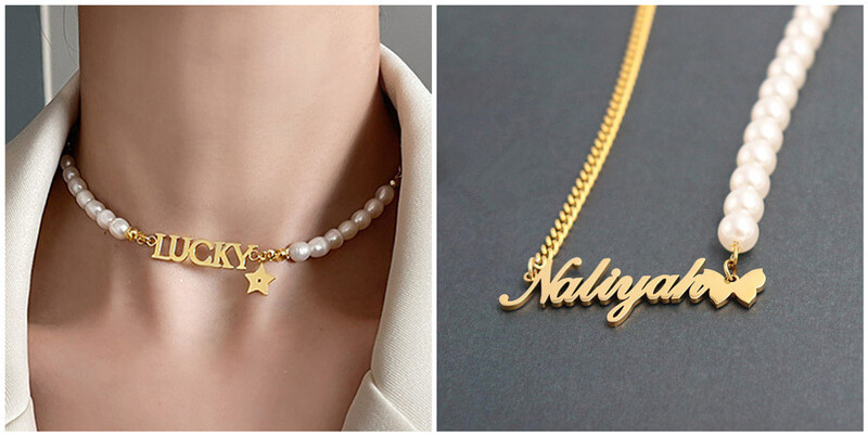 custom freshwater pearl jewelry wholesale personalized unique pearl necklaces with gold name in bulk